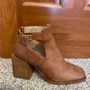 Free People Tan Cutout Block Heel Ankle Boot